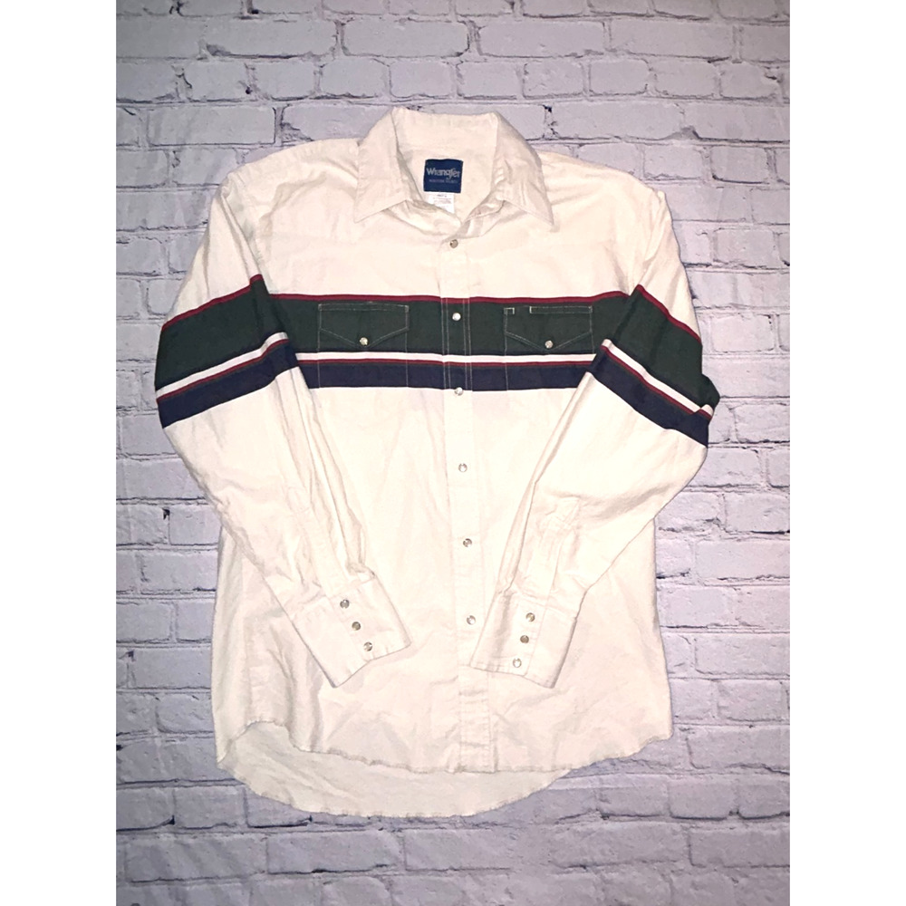 Wrangler Western Shirt Pearlsnap Long Sleeve Green Blue Red Cowboy Rodeo Lrg